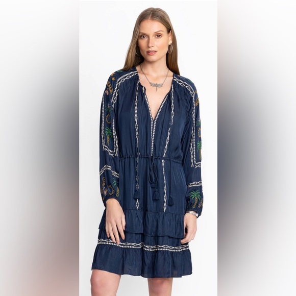 Johnny Was Lexie Tiered Mini Dress Navy Embroidered Petite Small NWT $350 - Picture 3 of 10